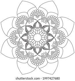 Leaf Flower Petal Coloring Mandala Art Simple Graphic Shape Vector Floral Oriental Outline Vintage Decorative Elements Pattern Illustration Islam Arabic Indian Turkish Mystic Religion Morals Lotus