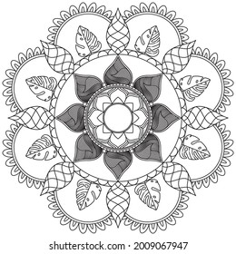 Leaf Flower Petal Coloring Mandala Art Simple Graphic Shape Vector Floral Oriental Outline Vintage Decorative Elements Pattern Illustration Islam Arabic Indian Turkish Mystic Religion Morals Lotus