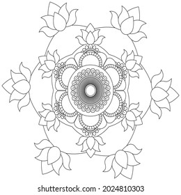 Flor de hoja Color de Petal Mandala Arte Forma gráfica Simple Vector Floral Esquema oriental Elementos decorativos de época Patrón Ilustración Islam Árabe India Turco Mística Religión Morales Lotus