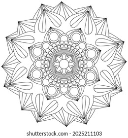 Leaf Flower Petal Coloring Mandala Art Simple Graphic Shape Vector Floral Oriental Outline Vintage Decorative Elements Pattern Illustration Islam Arabic Indian Turkish Mystic Religion Morals Lotus