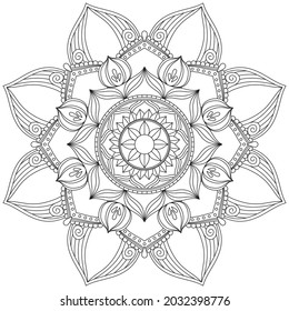 Leaf Flower Petal Coloring Mandala Art Simple Graphic Shape Vector Floral Oriental Outline Vintage Decorative Elements Pattern Illustration Islam Arabic Indian Turkish Mystic Religion Morals Lotus