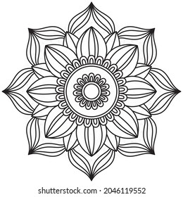 Leaf Flower Petal Coloring Mandala Art Simple Graphic Shape Vector Floral Oriental Outline Vintage Decorative Elements Pattern Illustration Islam Arabic Indian Turkish Mystic Religion Morals Lotus