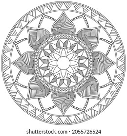 Leaf Flower Petal Coloring Mandala Art Simple Graphic Shape Vector Floral Oriental Outline Vintage Decorative Elements Pattern Illustration Islam Arabic Indian Turkish Mystic Religion Morals Lotus