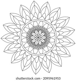 Leaf Flower Petal Coloring Mandala Art Simple Graphic Shape Vector Floral Oriental Outline Vintage Decorative Elements Pattern Illustration Islam Arabic Indian Turkish Mystic Religion Morals Lotus