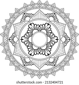 Leaf Flower Petal Coloring Mandala Art Simple Graphic Shape Vector Floral Oriental Outline Vintage Decorative Elements Pattern Illustration Islam Arabic Indian.