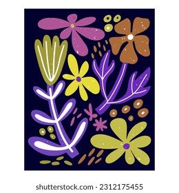 Hoja con icono de afiche de flores aislado. Eco clipart. Caricatura de la naturaleza. Ilustración de material vectorial. EPS 10