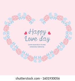 Leaf and flower seamless design frame, for happy love day greeting card design. Vector