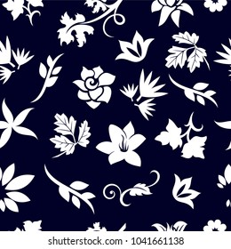 Leaf and flower seamless pattern. nature blue background