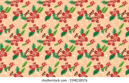 Leaf and flower style element template, seamless Christmas floral pattern background.