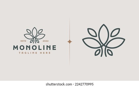 Leaf Flower Tree monoline. Universal creative premium symbol. Vector sign icon logo template. Vector illustration