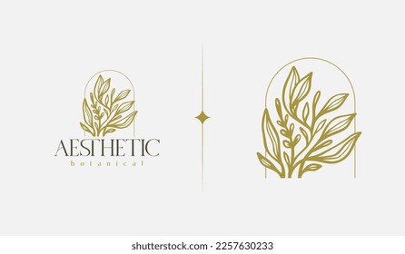Monolina del árbol de flores de hoja. Símbolo universal creativo premium. Plantilla de logotipo del icono de signo del vector. Ilustración del vector