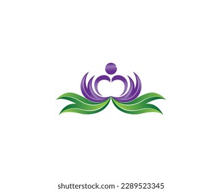 Leaf Flower Yoga Logo Design With Love Symbol Modern Vector Concept Illustration.