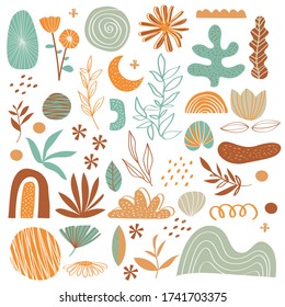 leaf, flowers and amorf design elements.