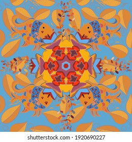 Flores de hojas en clipart aisladas en fondo azul, amarillo y naranja, efecto translúcido para hacer composiciones. Colección de diseño de hojas de colores sin brillo en azul, amarillo y naranja. Vector.