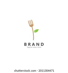 leaf fork logo. food icon with brown fork and green leaf illustration vector. for restaurant brands and cooking needs. logo templates