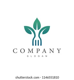 leaf with fork logo, healthy food logo