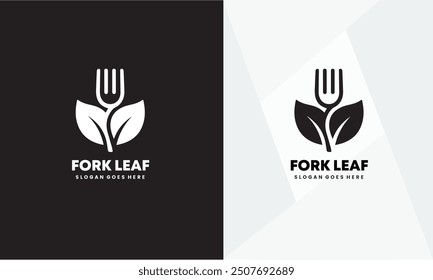 Leaf with fork logo, healthy food logo design template.