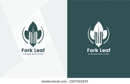 Leaf with fork logo, healthy food logo design template.