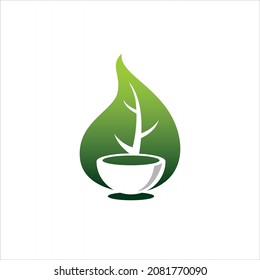 leaf formed cup of coffee fresh logo vector design template