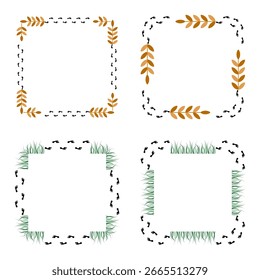 Leaf frame border. Grass nature pattern. Organic square ornament. Vector natural design. EPS 10.