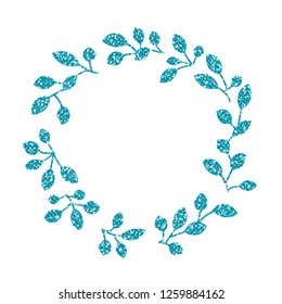 Leaf Frame. Cute Blue Glitter. Vector