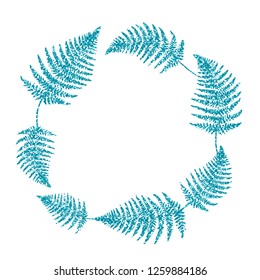 Leaf Frame. Cute Blue Glitter. Vector