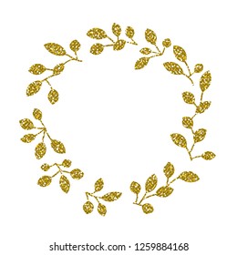 Leaf Frame. Cute Gold Glitter. Vector