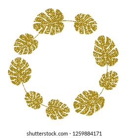 Leaf Frame. Cute Gold Glitter. Vector