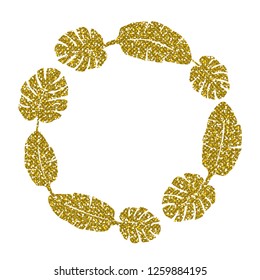 Leaf Frame. Cute Gold Glitter. Vector