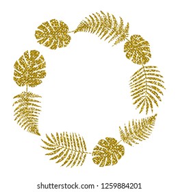 Leaf Frame. Cute Gold Glitter. Vector