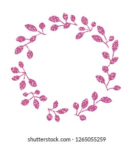Leaf Frame. Cute Pink Glitter. Vector