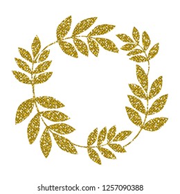 Leaf Frame. Golden Glitter. Vector