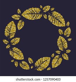 Leaf Frame. Golden Glitter. Vector