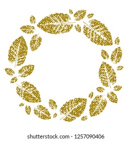 Leaf Frame. Golden Glitter. Vector