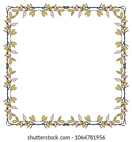 leaf frame, green; vector; ornament; decorative frame; floral designs; decorative elements; square frame; summer; buds; leaf; plants; flower decorations, plants;leaves, frame from the branches o