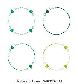 Leaf frame icons. Green decorative circles. Elegant nature design. Vector illustration.