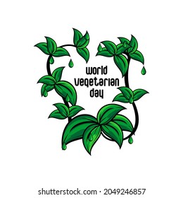 leaf frame illustration vector, vegetarian day background