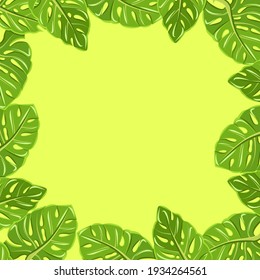 Leaf frame on green background, texture for design, vector illustration