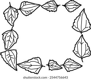 leaf frame vector in doole style. black and white leaves frame tropical horizontal border. Vector illustration with beautiful Amazon rainforest tropical plants.