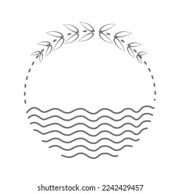 Leaf frame and wave stripes vector geometric lines minimalistic style. Vector illustration.