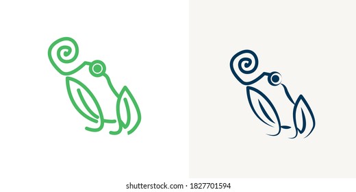 leaf and frog logo design in white background vector illustration .frog sitting down logo design 