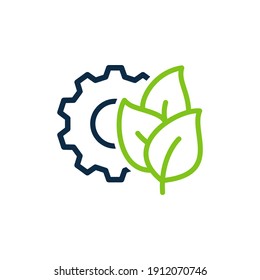 Leaf and gear. Eco industry icon concept isolated on white background. Vector illustration