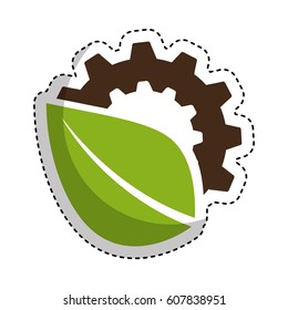 leaf with gear ecology symbol vector illustration design