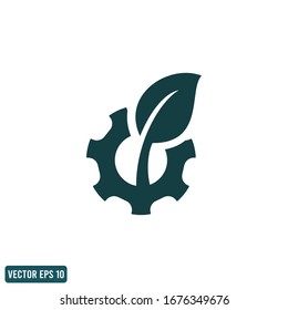 leaf and gear icon eco setting symbol design element logo template vector eps 10