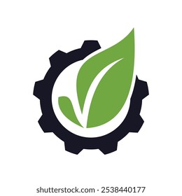 leaf gear icon logo design template