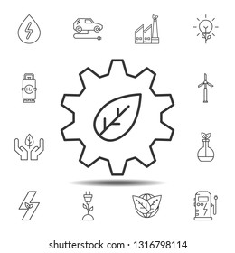 Leaf in gear icon. Simple thin line, outline vector element of Sustainable Energy icons set for UI and UX, website or mobile application