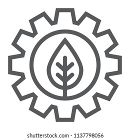 Leaf in gear line icon, ecology lamp and energy, green technology sign, vector graphics, a linear pattern on a white background, eps 10.