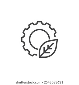 Leaf with Gear line icon. linear style sign for mobile concept and web design. Gear with a leaf outline vector icon. Eco-friendly process, green technology symbol, logo illustration. Vector graphics