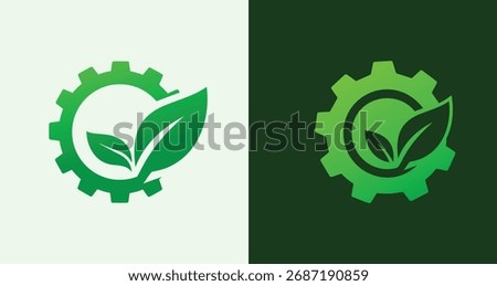 Leaf Gear Logo Set Eco Industry and Sustainable Technology Icons	
