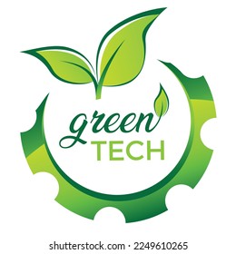 leaf, gear wheel - envirenmet icon - green tech logo design